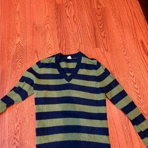J. Crew V-Neck Sweater in Navy and Olive Stripes